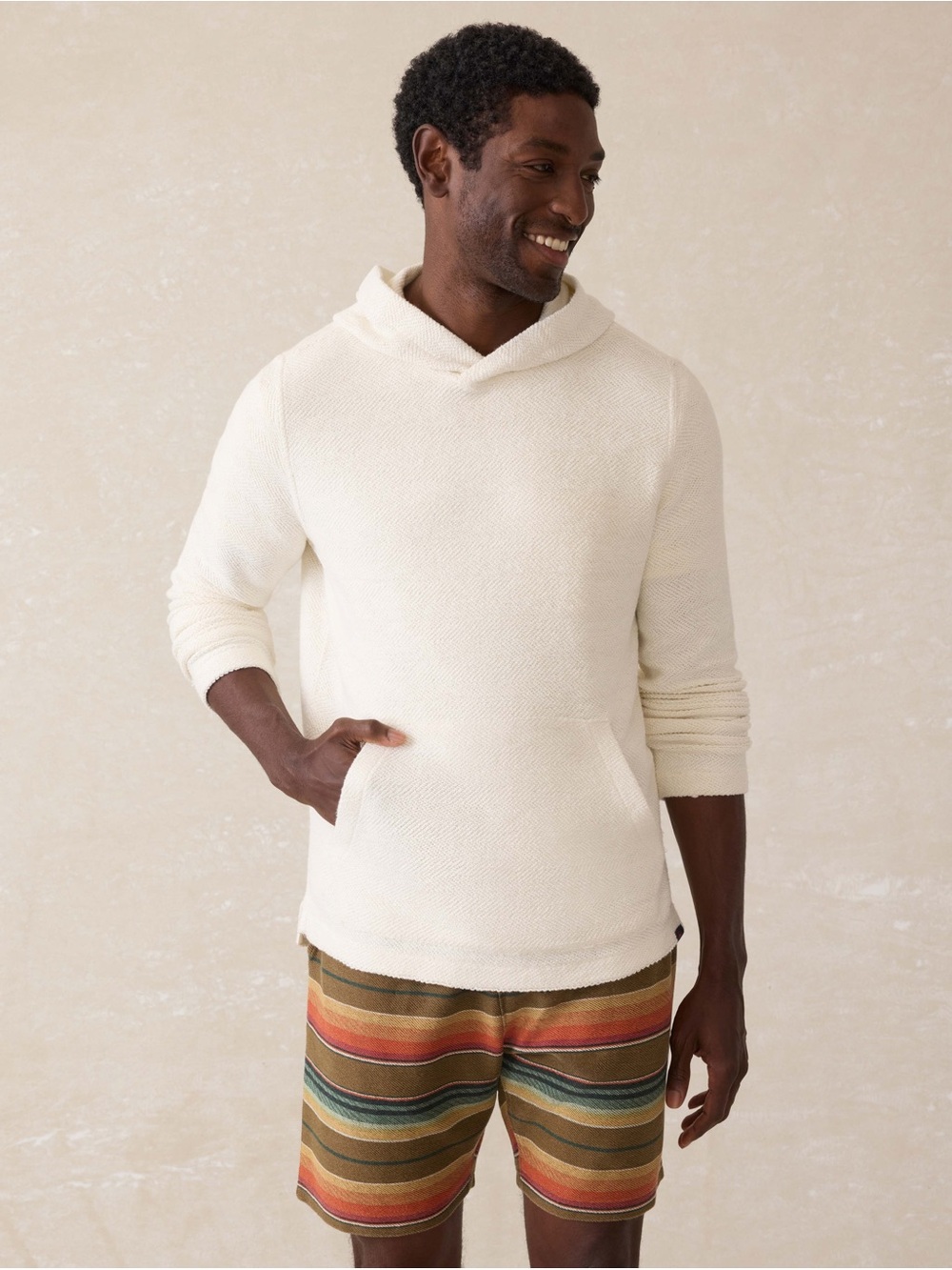 Faherty Cream Hooded Knit Pullover